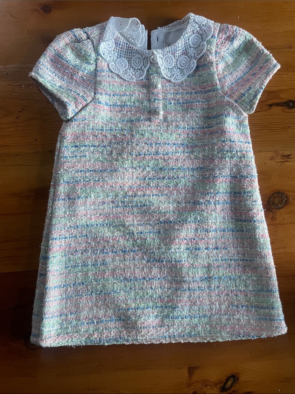 Janie and Jack Pastel Tweed Dress with White Lace Peter Pan Collar
